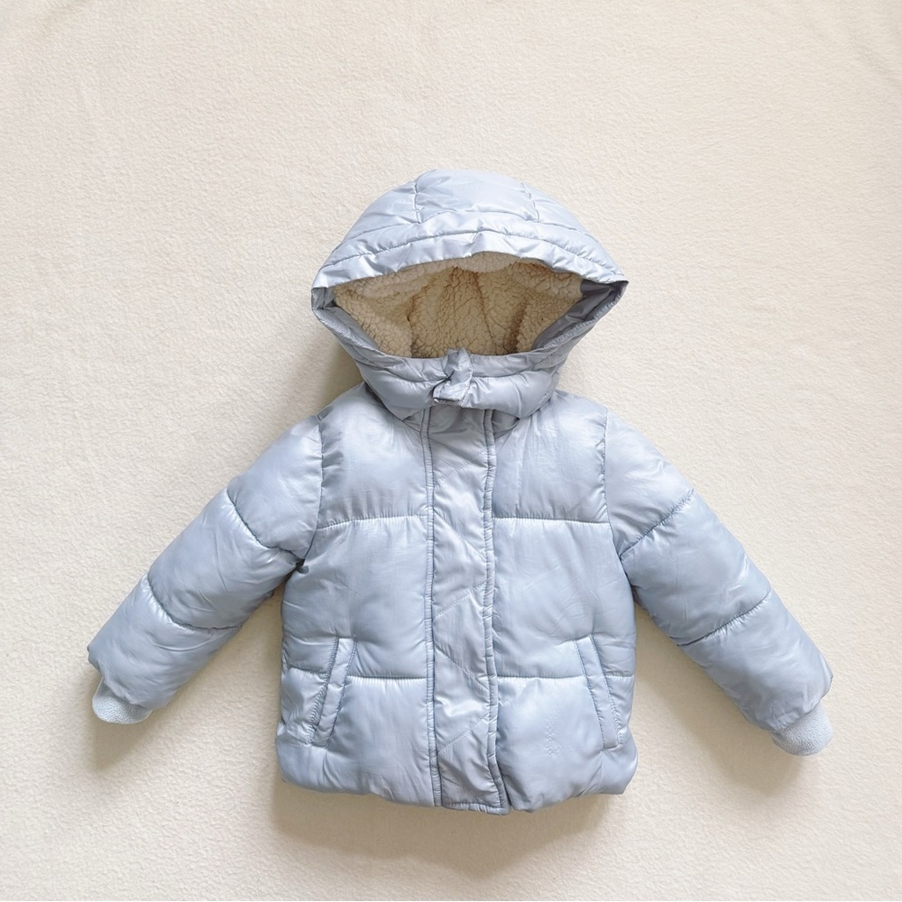 Baby Gap Light Blue Sherpa Lined Cold Control Puffer Jacket 2T Winter Coat Cozy